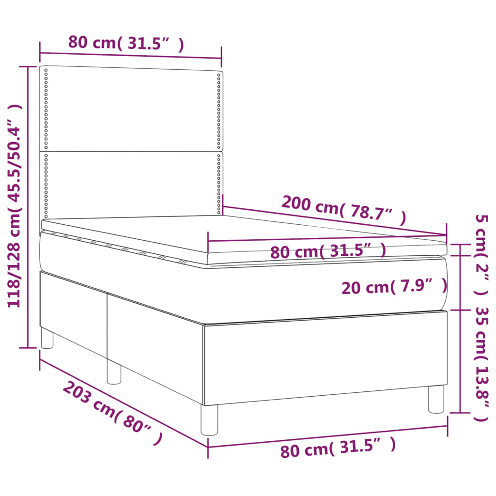 Letto a Molle con Materasso e LED Blu 80x200 cm in Tessuto - homemem39