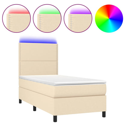 Letto a Molle con Materasso e LED Crema 90x190 cm in Tessuto - homemem39