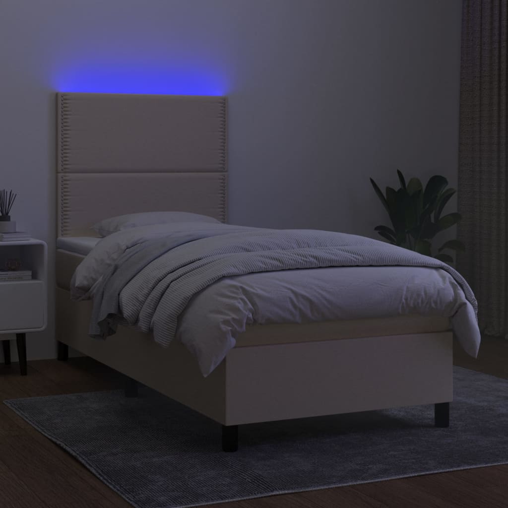 Letto a Molle con Materasso e LED Crema 90x200 cm in Tessuto