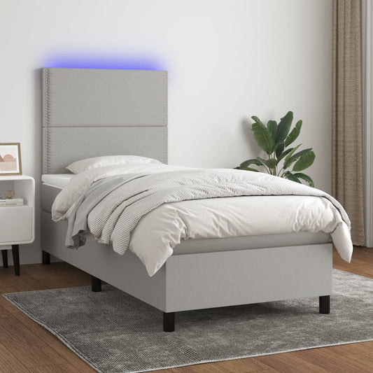 Letto a Molle Materasso e LED Grigio Chiaro 100x200 cm Tessuto - homemem39