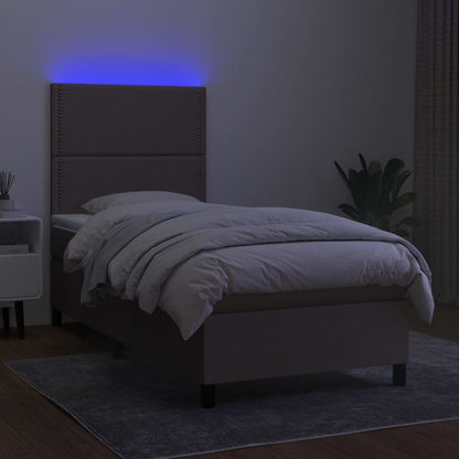 Letto a Molle con Materasso e LED Tortora 100x200cm in Tessuto - homemem39