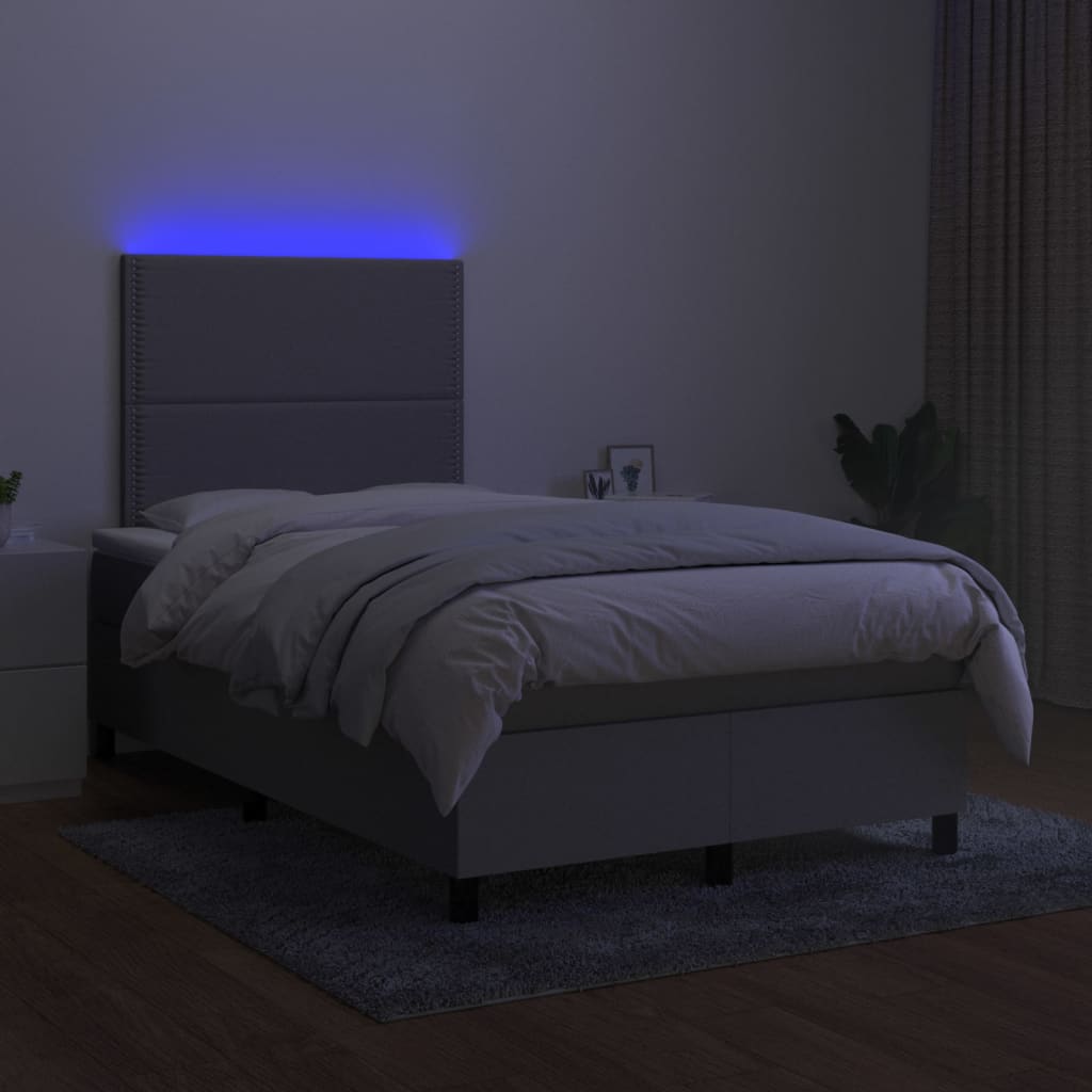 Letto a Molle Materasso e LED Grigio Chiaro 120x200 cm Tessuto