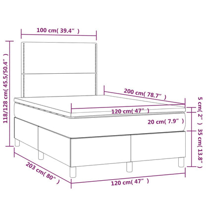 Letto a Molle Materasso e LED Marrone Scuro 120x200 cm Tessuto