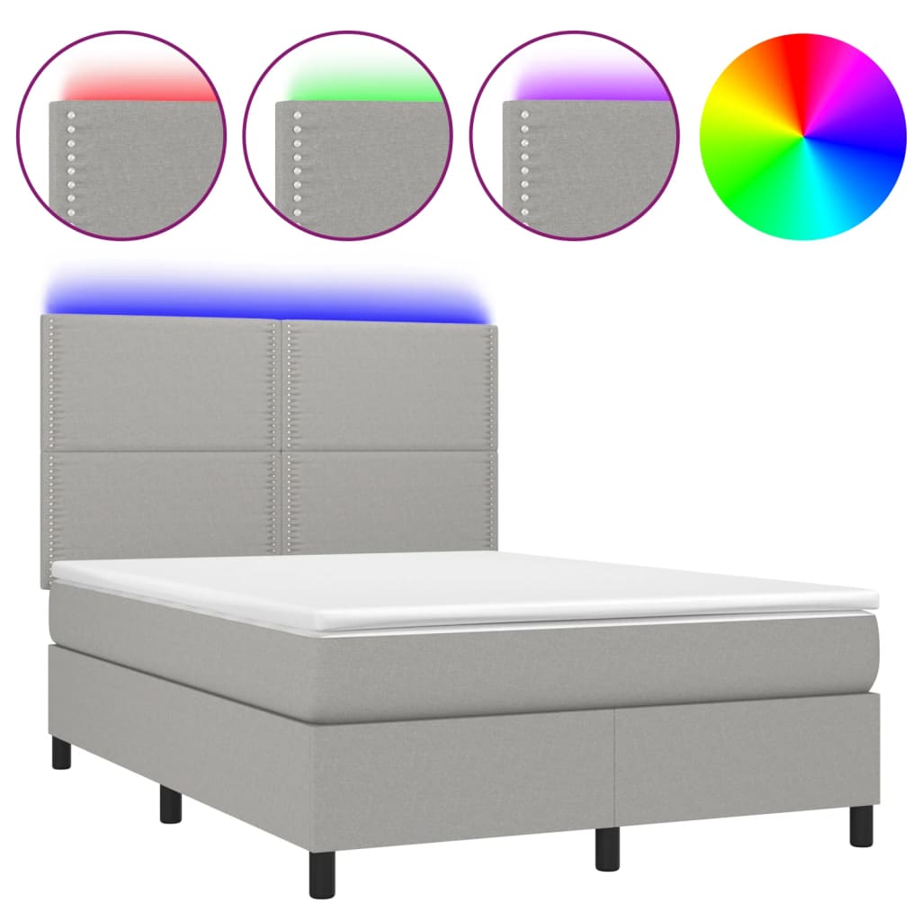 Letto a Molle Materasso e LED Grigio Chiaro 140x190 cm Tessuto | homemem39