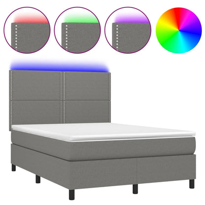 Letto a Molle Materasso e LED Grigio Scuro 140x190cm in Tessuto