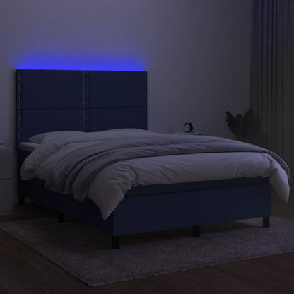 Letto a Molle con Materasso e LED Blu 140x190 cm in Tessuto