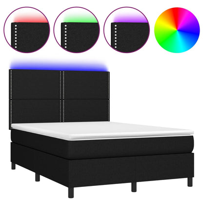 Letto a Molle con Materasso e LED Nero 140x200 cm in Tessuto - homemem39