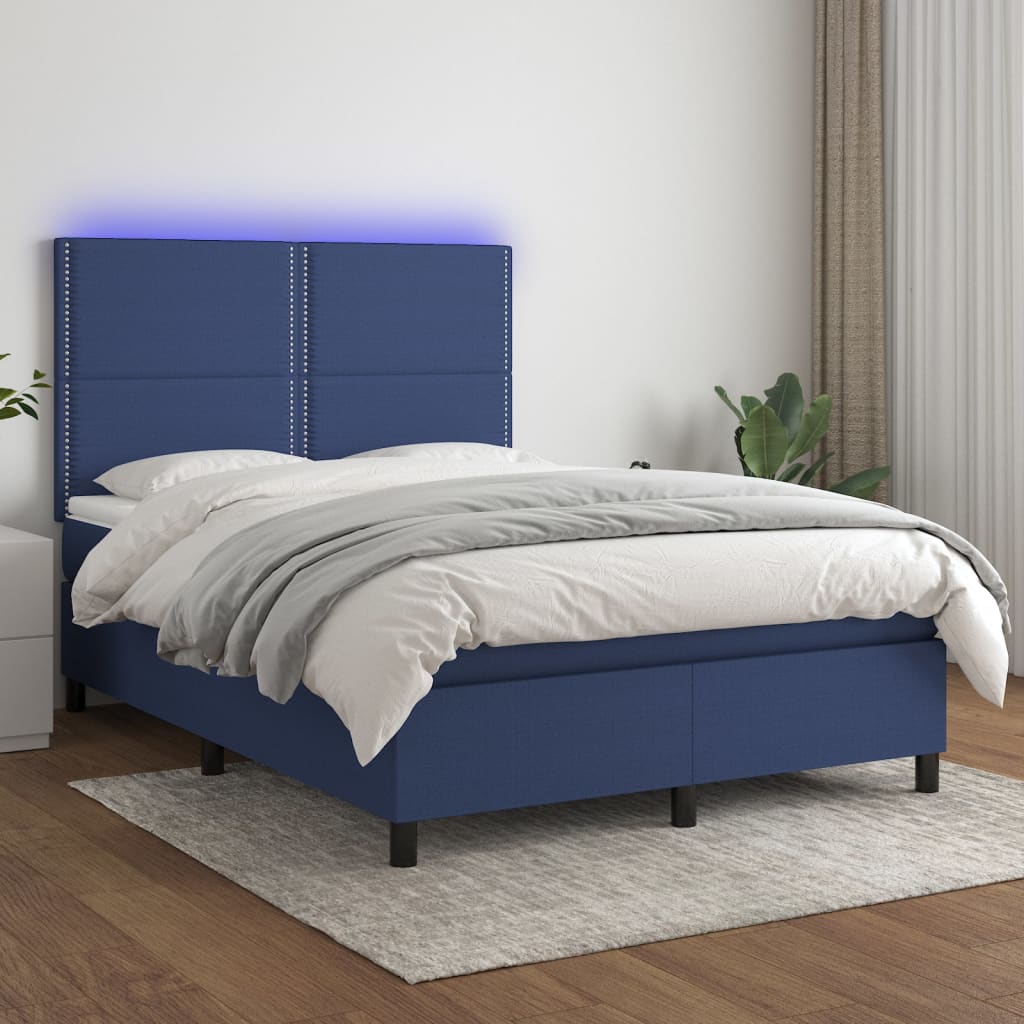 Letto a Molle con Materasso e LED Blu 140x200 cm in Tessuto | homemem39