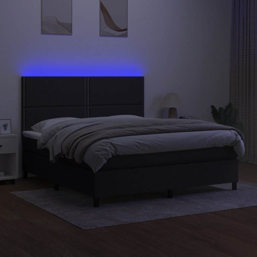 Letto a Molle con Materasso e LED Nero 160x200 cm in Tessuto