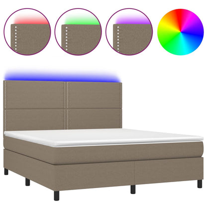 Letto a Molle con Materasso e LED Tortora 160x200 cm in Tessuto