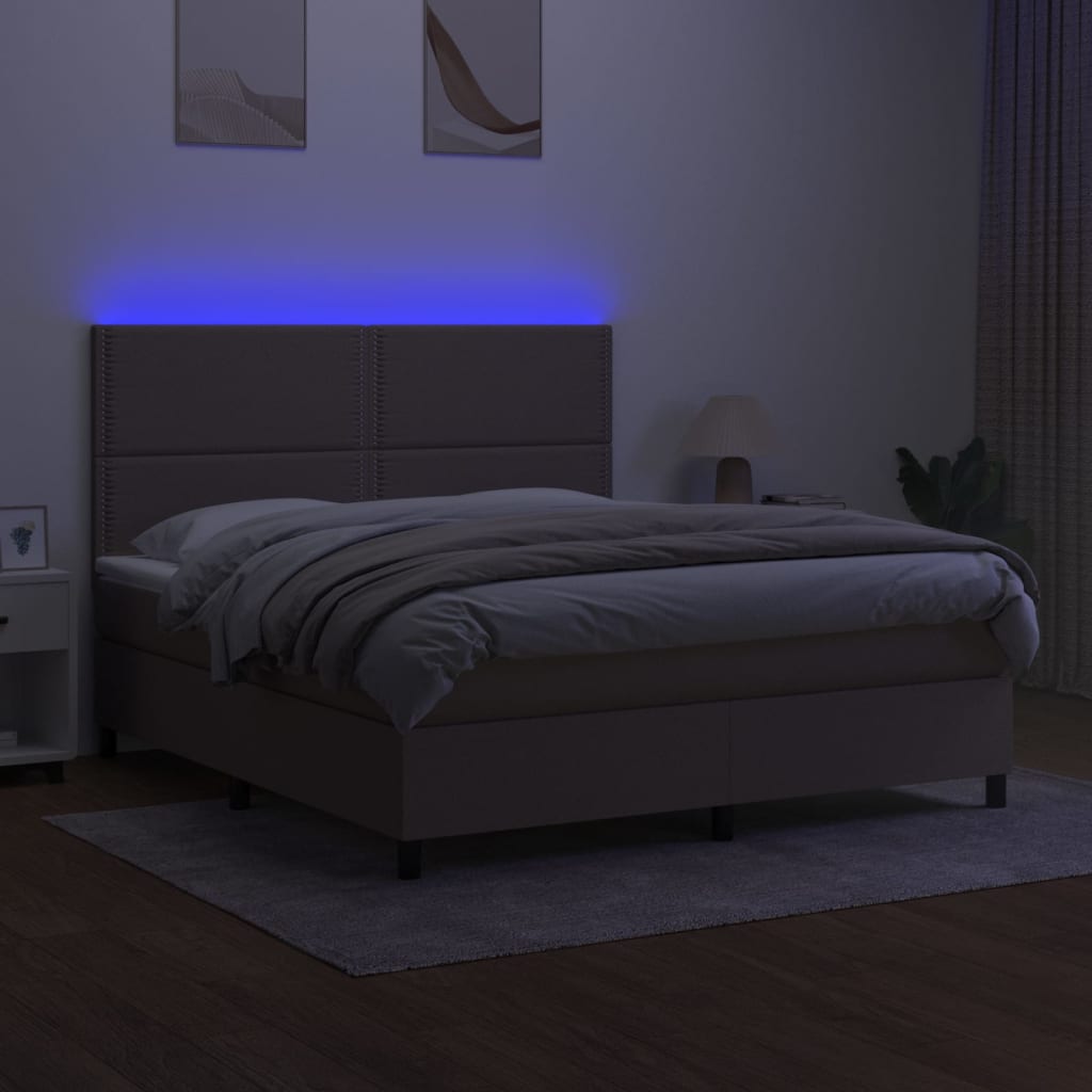 Letto a Molle con Materasso e LED Tortora 160x200 cm in Tessuto