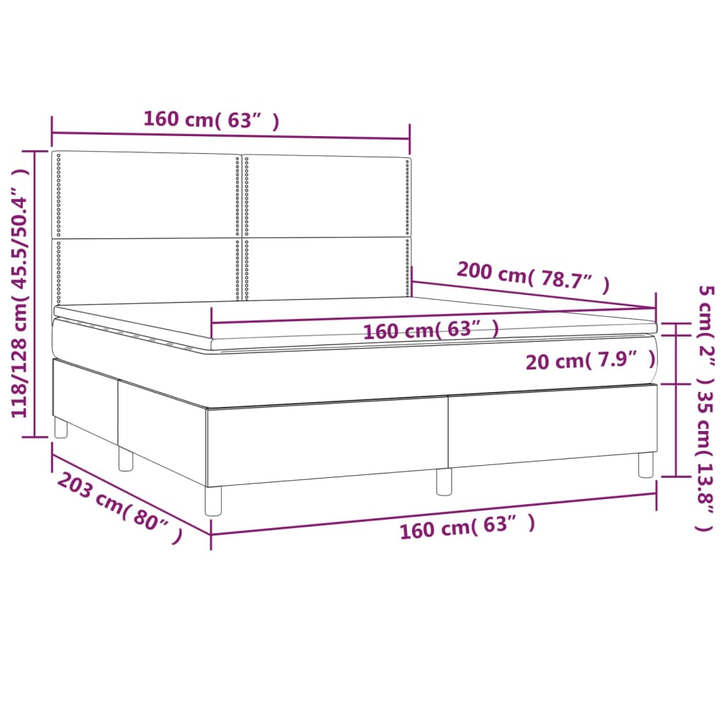 Federbett mit taubengrauer Matratze und LED 160x200 cm aus Stoff