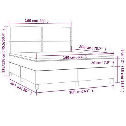 Letto a Molle con Materasso e LED Tortora 160x200 cm in Tessuto