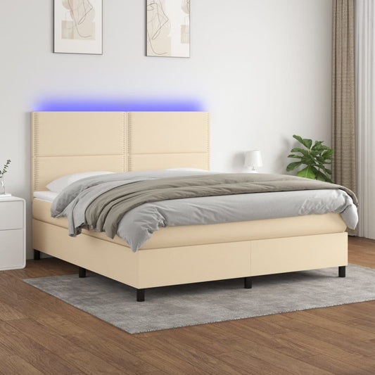 Letto a Molle con Materasso e LED Crema 160x200 cm in Tessuto - homemem39