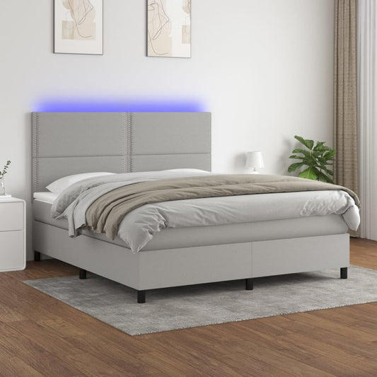 Letto a Molle Materasso e LED Grigio Chiaro 180x200 cm Tessuto - homemem39