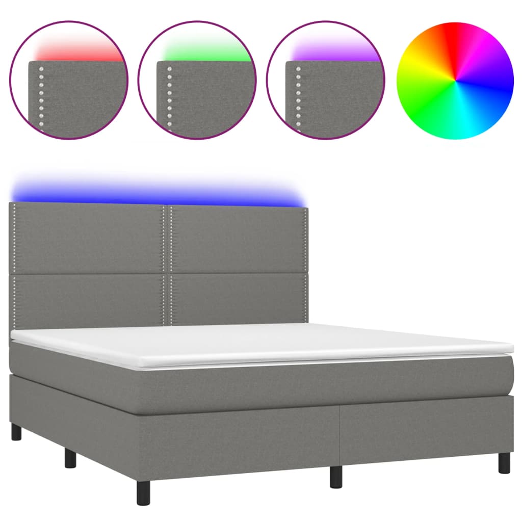 Letto a Molle Materasso e LED Grigio Scuro 180x200cm in Tessuto - homemem39