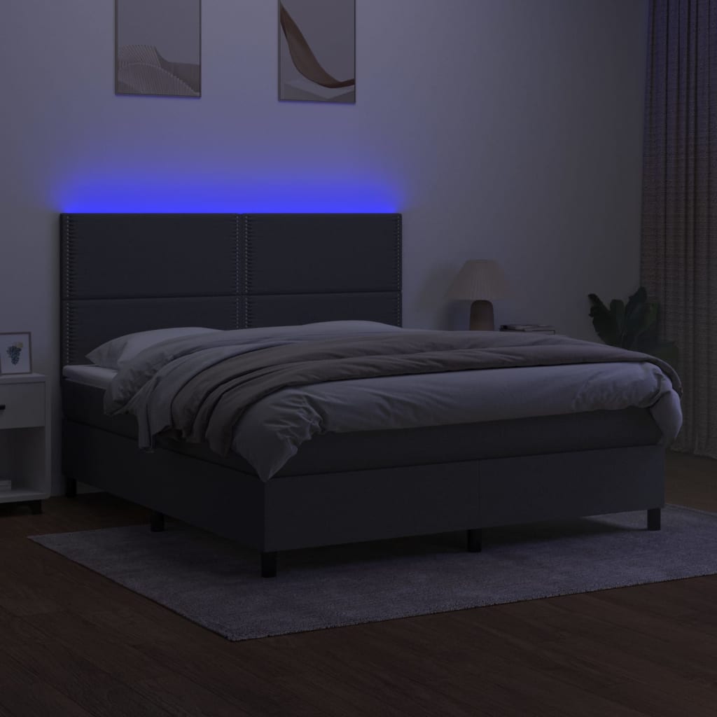 Letto a Molle Materasso e LED Grigio Scuro 180x200cm in Tessuto - homemem39