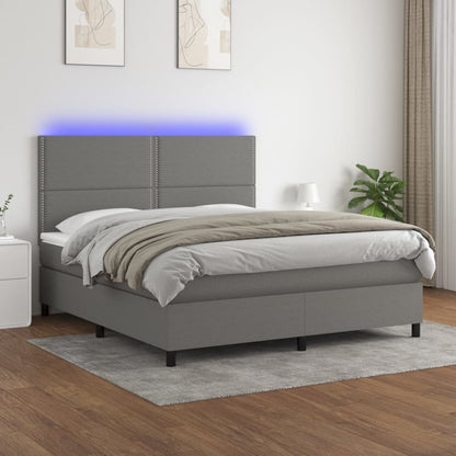 Letto a Molle Materasso e LED Grigio Scuro 180x200cm in Tessuto - homemem39