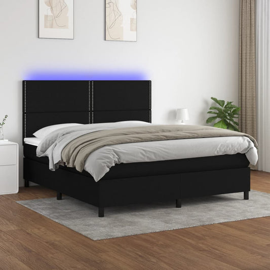 Letto a Molle con Materasso e LED Nero 180x200cm in Tessuto - homemem39