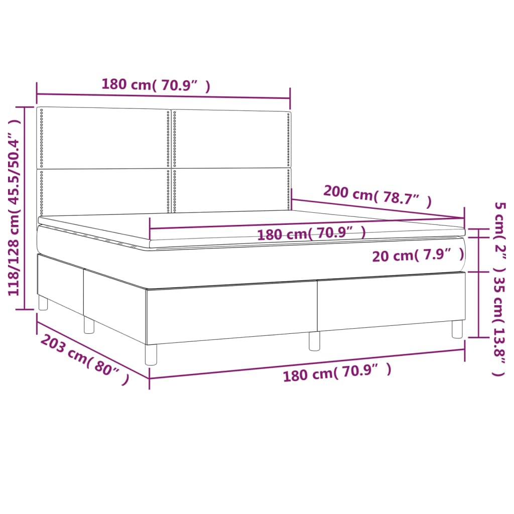 Letto a Molle con Materasso e LED Tortora 180x200 cm in Tessuto