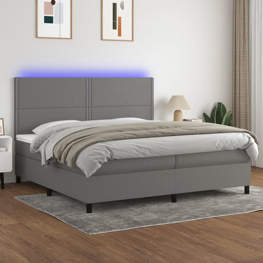 Letto a Molle Materasso e LED Grigio Scuro 200x200cm in Tessuto - homemem39