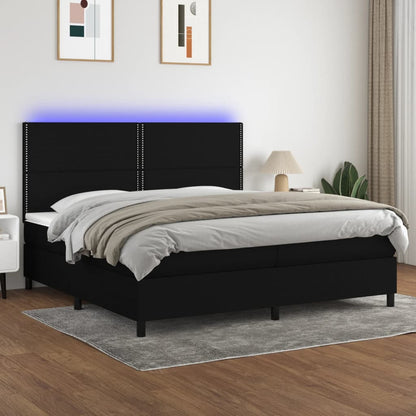 Letto a Molle Materasso e LED Nero 200x200cm in Tessuto - homemem39