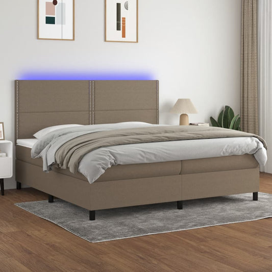 Letto a Molle Materasso e LED tortora 200x200cm in Tessuto - homemem39