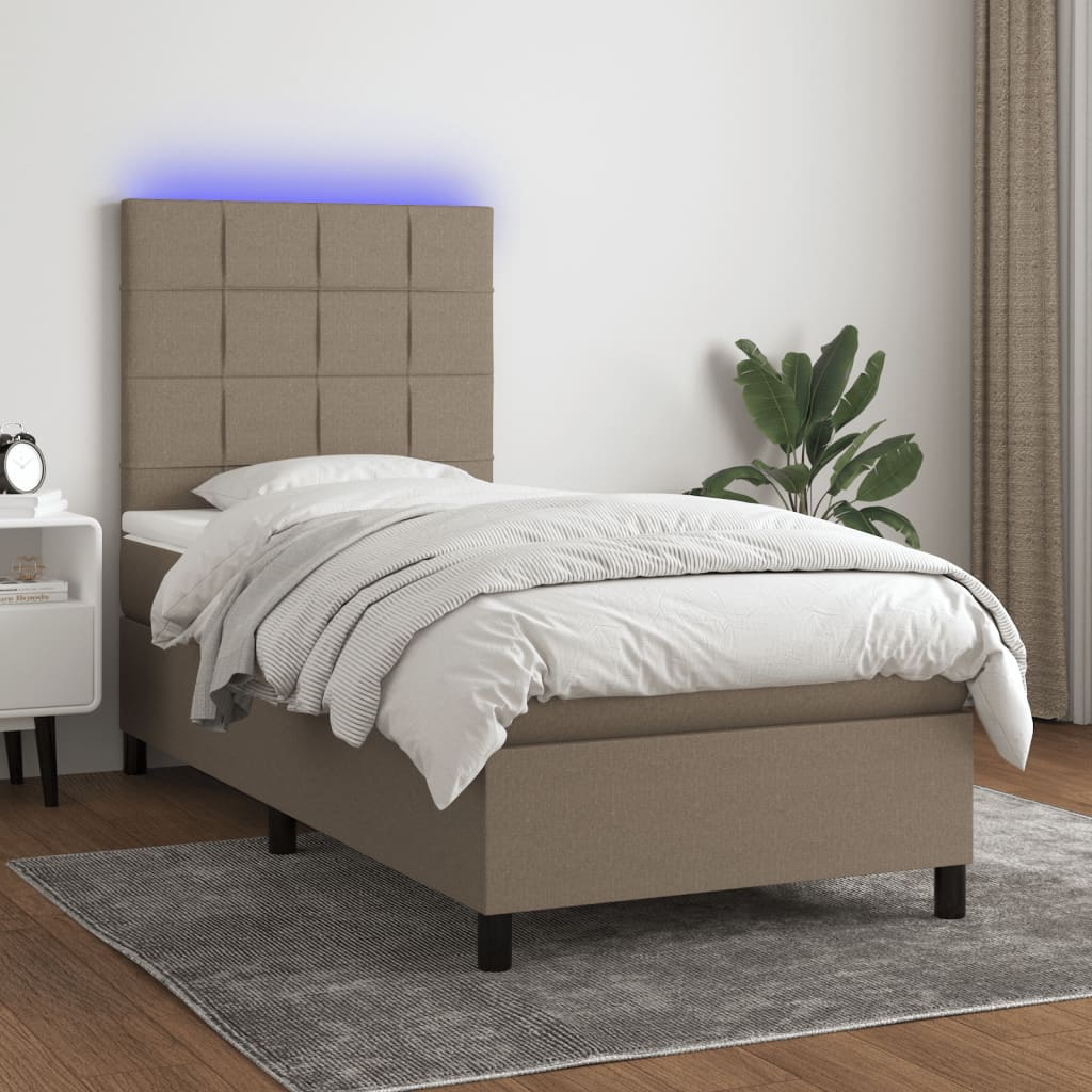 Letto a Molle con Materasso e LED Tortora 80x200 cm in Tessuto - homemem39