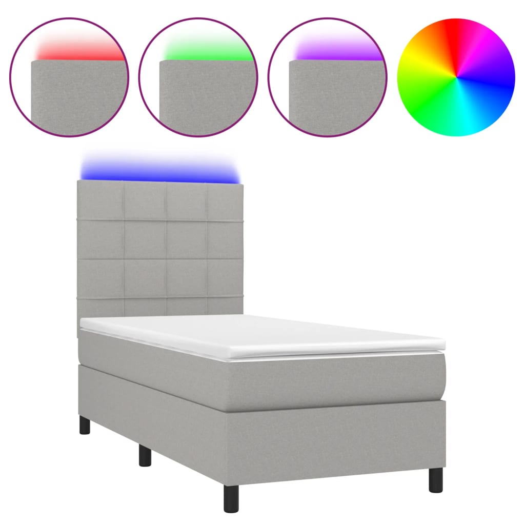 Letto a Molle Materasso e LED Grigio Chiaro 90x190 cm Tessuto - homemem39