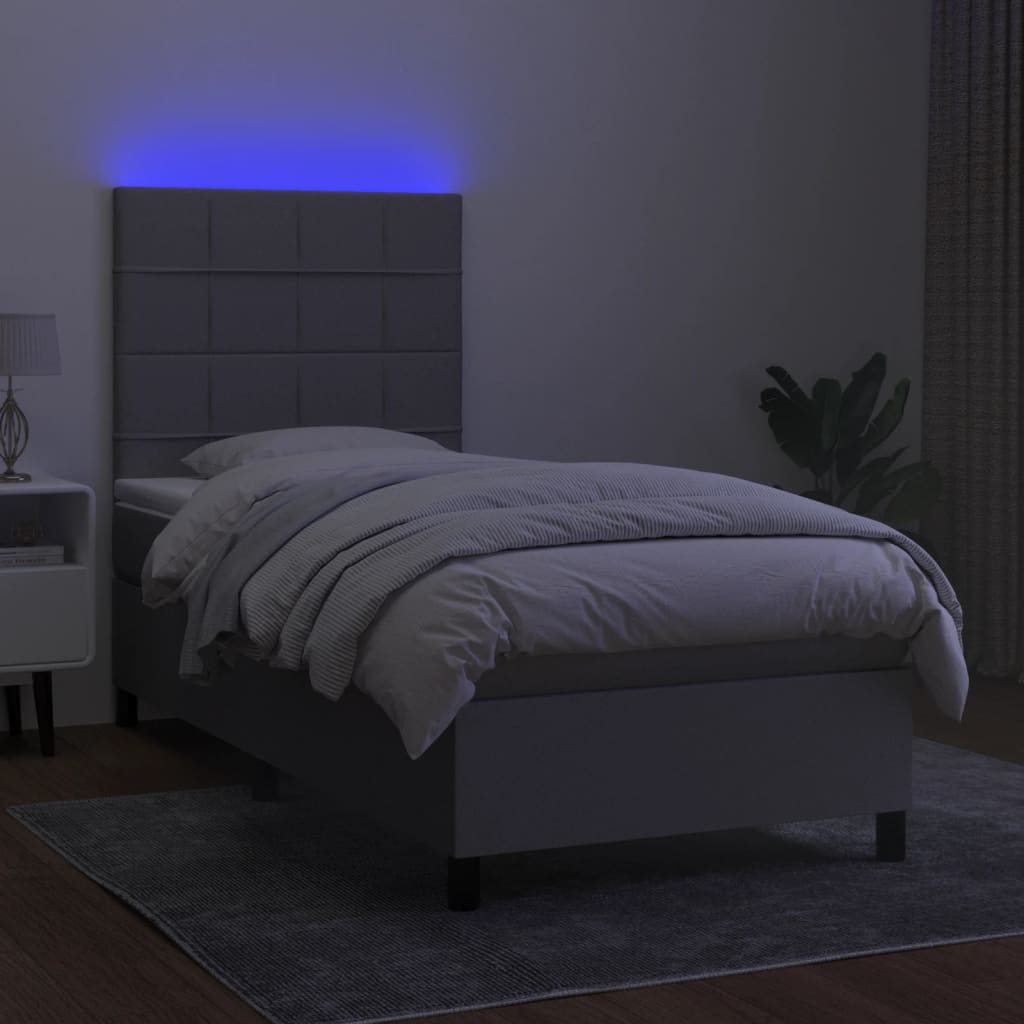 Letto a Molle Materasso e LED Grigio Chiaro 90x190 cm Tessuto - homemem39