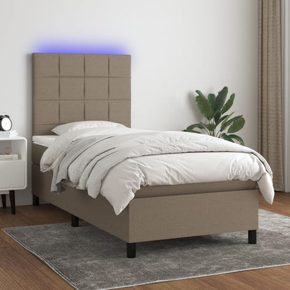 Letto a Molle con Materasso e LED Tortora 90x190 cm in Tessuto | homemem39