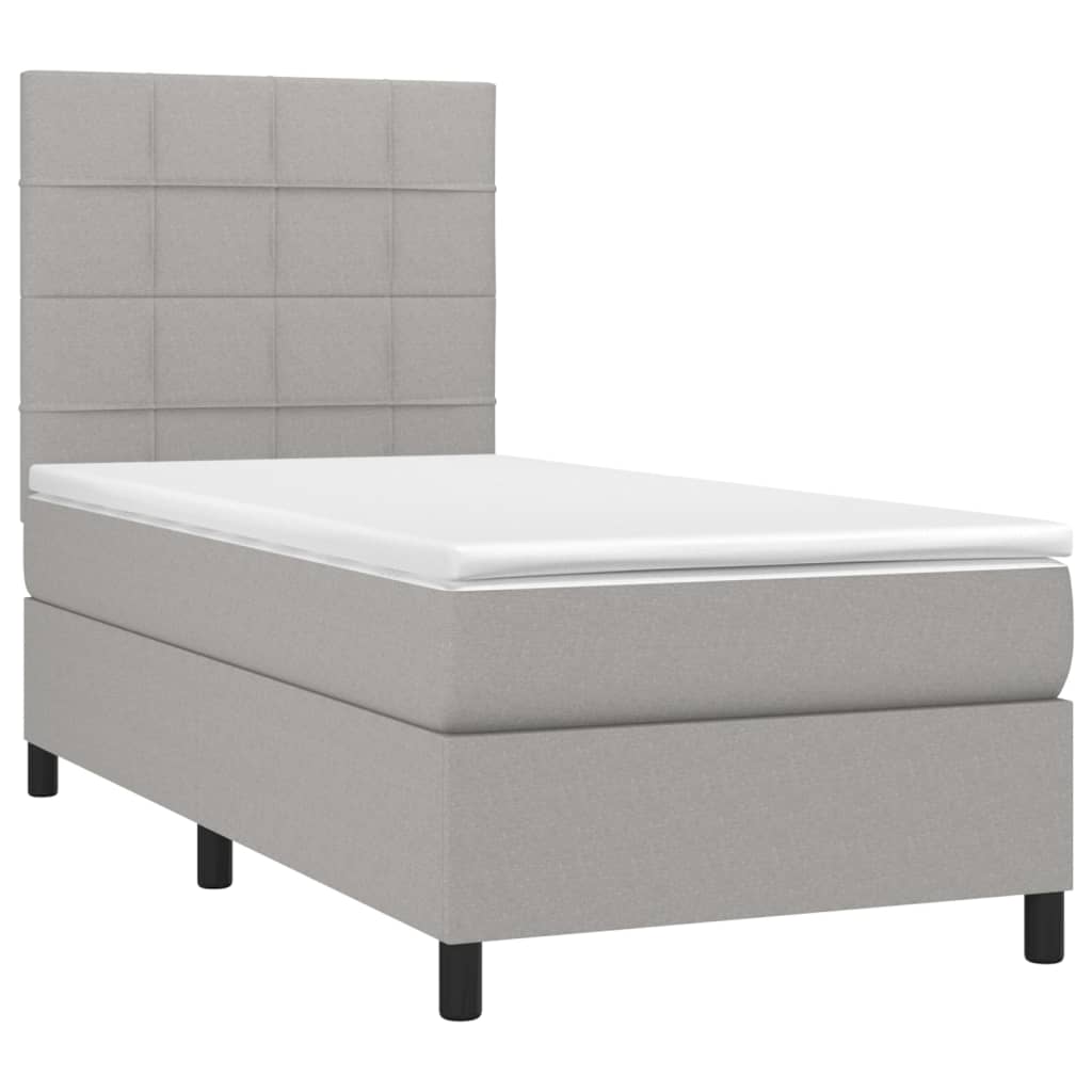 Letto a Molle Materasso e LED Grigio Chiaro 100x200 cm Tessuto - homemem39