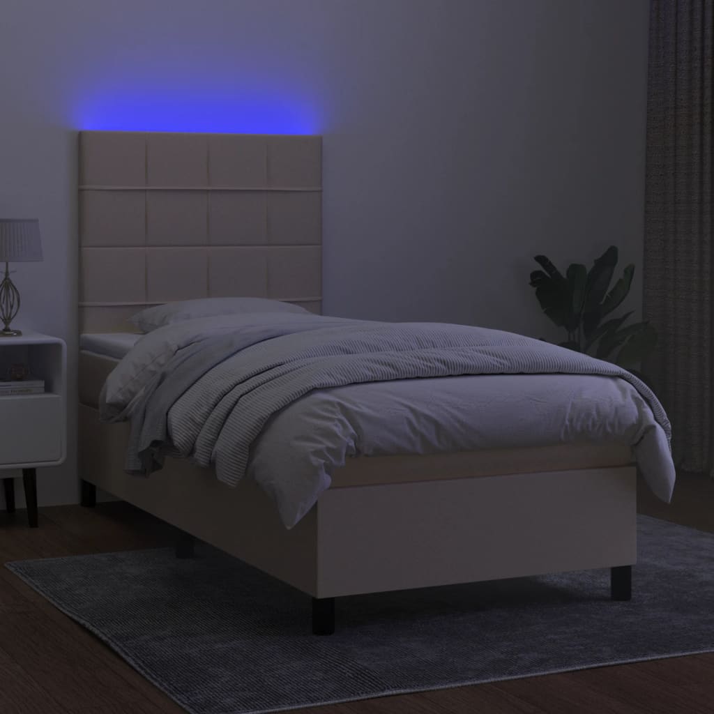Letto a Molle con Materasso e LED Crema 100x200cm in Tessuto