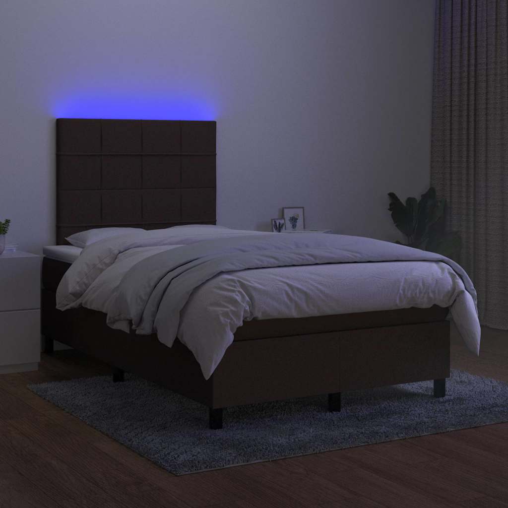 Letto a Molle Materasso e LED Marrone Scuro 120x200 cm Tessuto