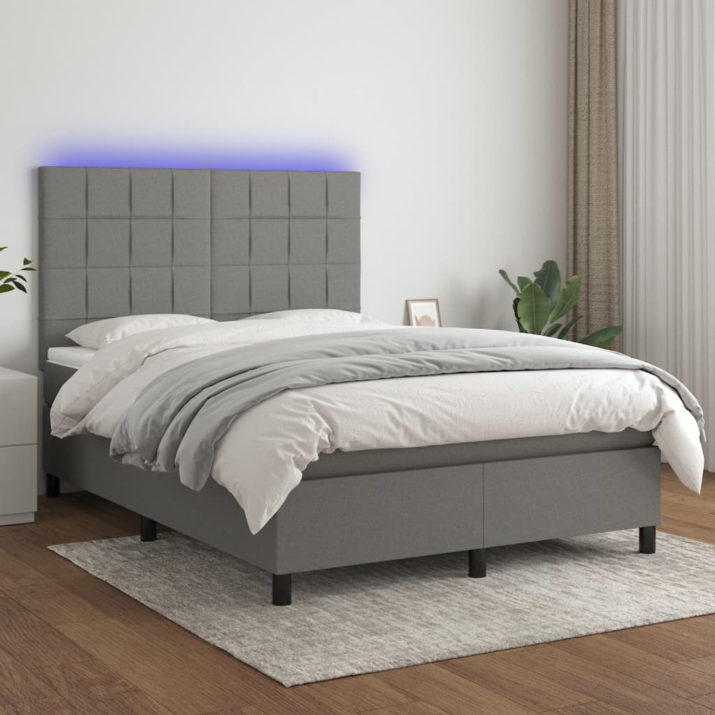 Letto a Molle Materasso e LED Grigio Scuro 140x190cm in Tessuto - homemem39