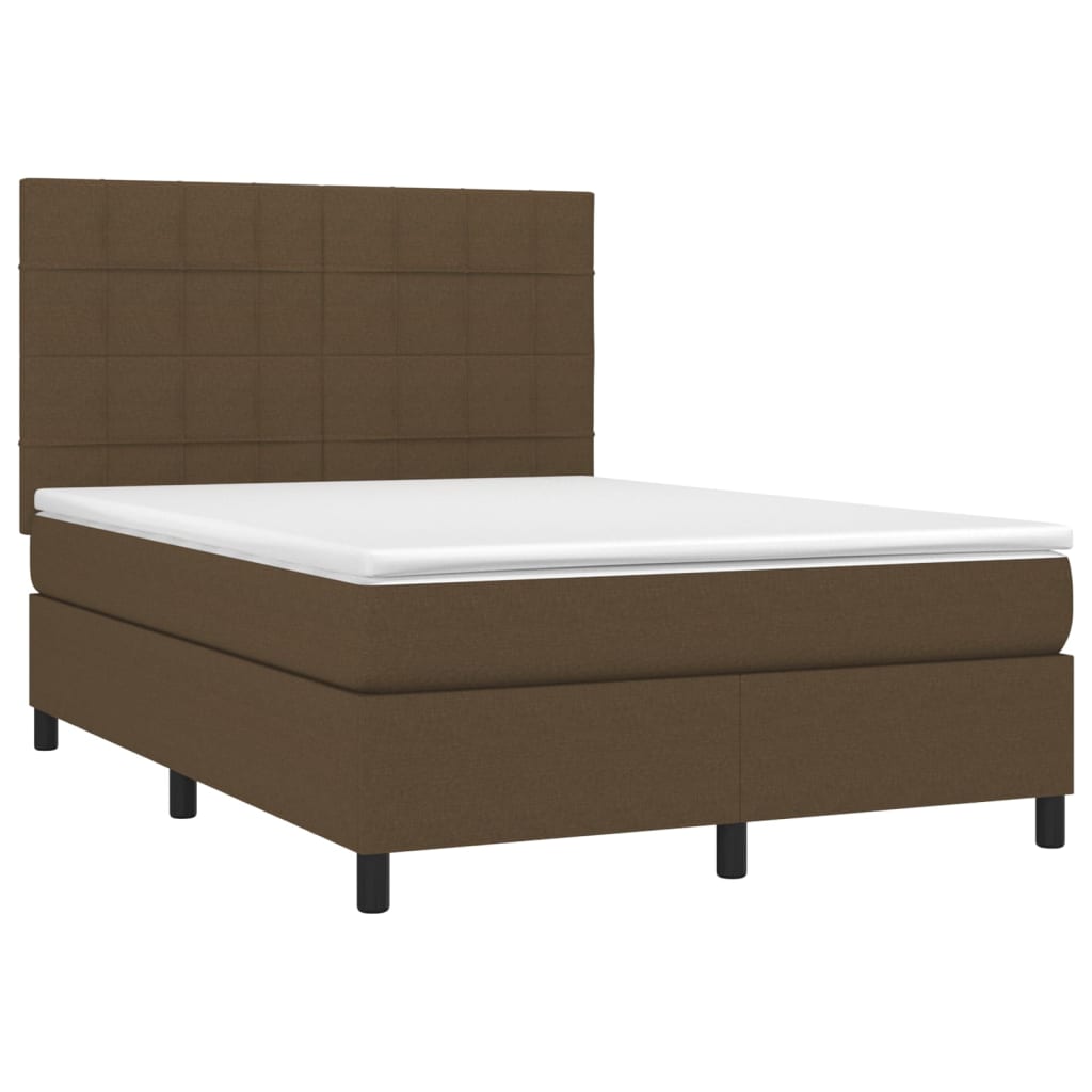 Letto a Molle Materasso e LED MarroneScuro 140x190cm in Tessuto | homemem39