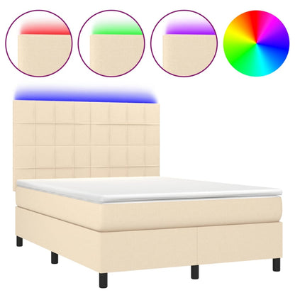 Letto a Molle con Materasso e LED Crema 140x190 cm in Tessuto