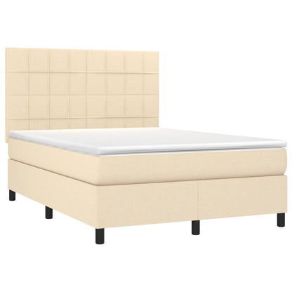 Letto a Molle con Materasso e LED Crema 140x200 cm in Tessuto - homemem39