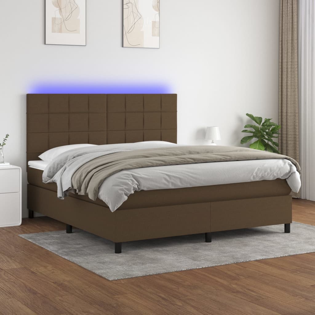 Letto a Molle Materasso e LED Marrone Scuro 160x200 cm Tessuto - homemem39