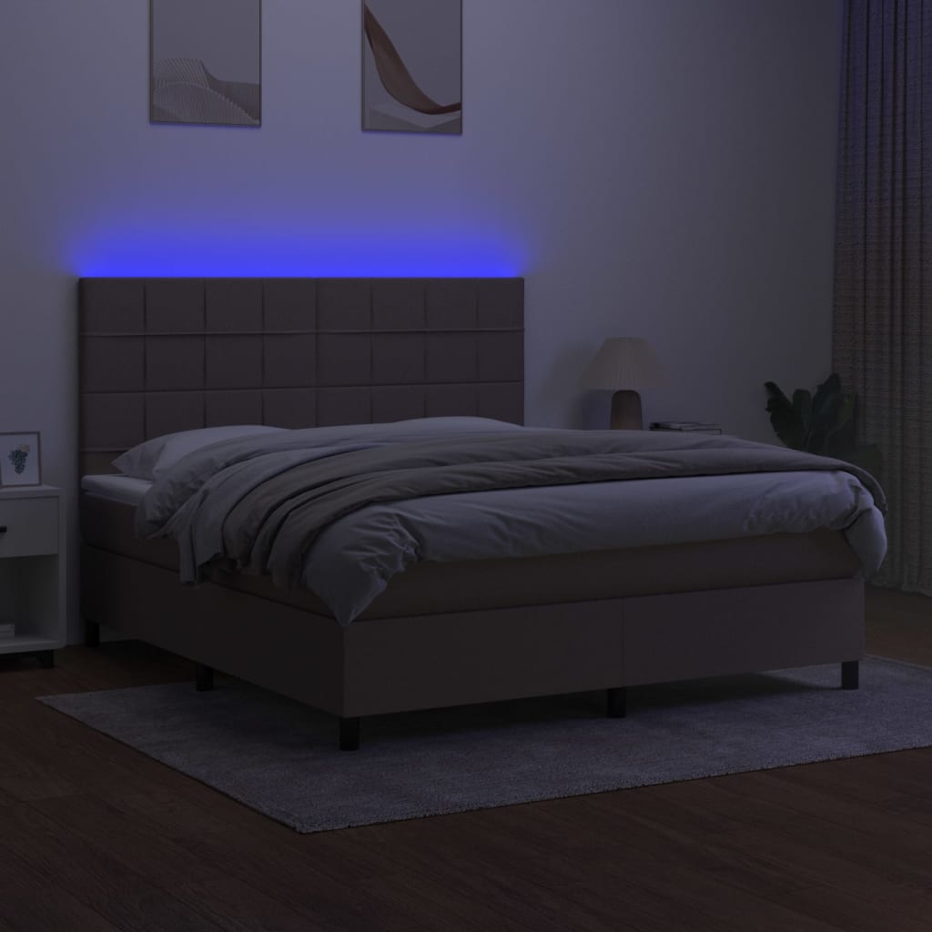 Letto a Molle con Materasso e LED Tortora 160x200 cm in Tessuto