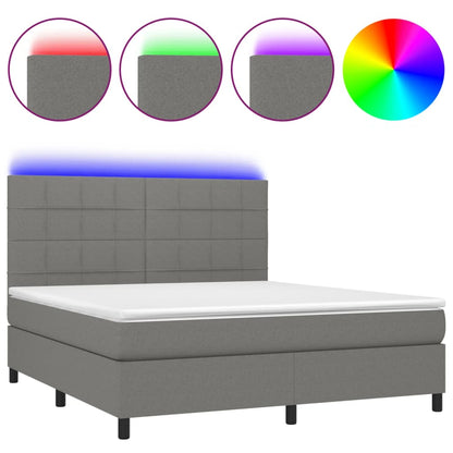 Letto a Molle Materasso e LED Grigio Scuro 180x200cm in Tessuto - homemem39