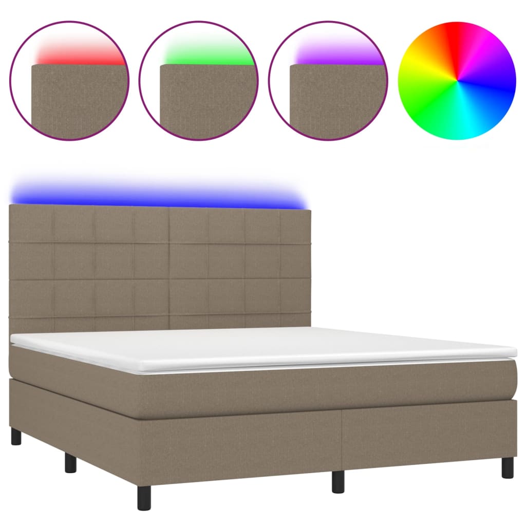 Letto a Molle con Materasso e LED Tortora 180x200 cm in Tessuto | homemem39