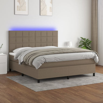 Letto a Molle con Materasso e LED Tortora 180x200 cm in Tessuto | homemem39