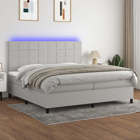 Letto a Molle Materasso e LED Grigio Chiaro 200x200 cm Tessuto - homemem39