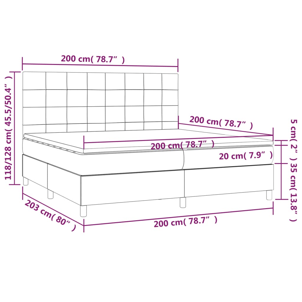 Letto a Molle Materasso e LED Grigio Scuro 200x200cm in Tessuto - homemem39