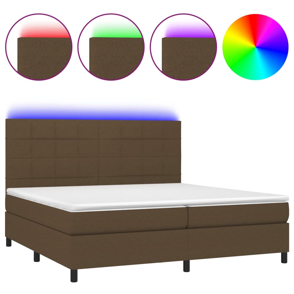Letto a Molle Materasso e LED Marronescuro 200x200cm in Tessuto - homemem39