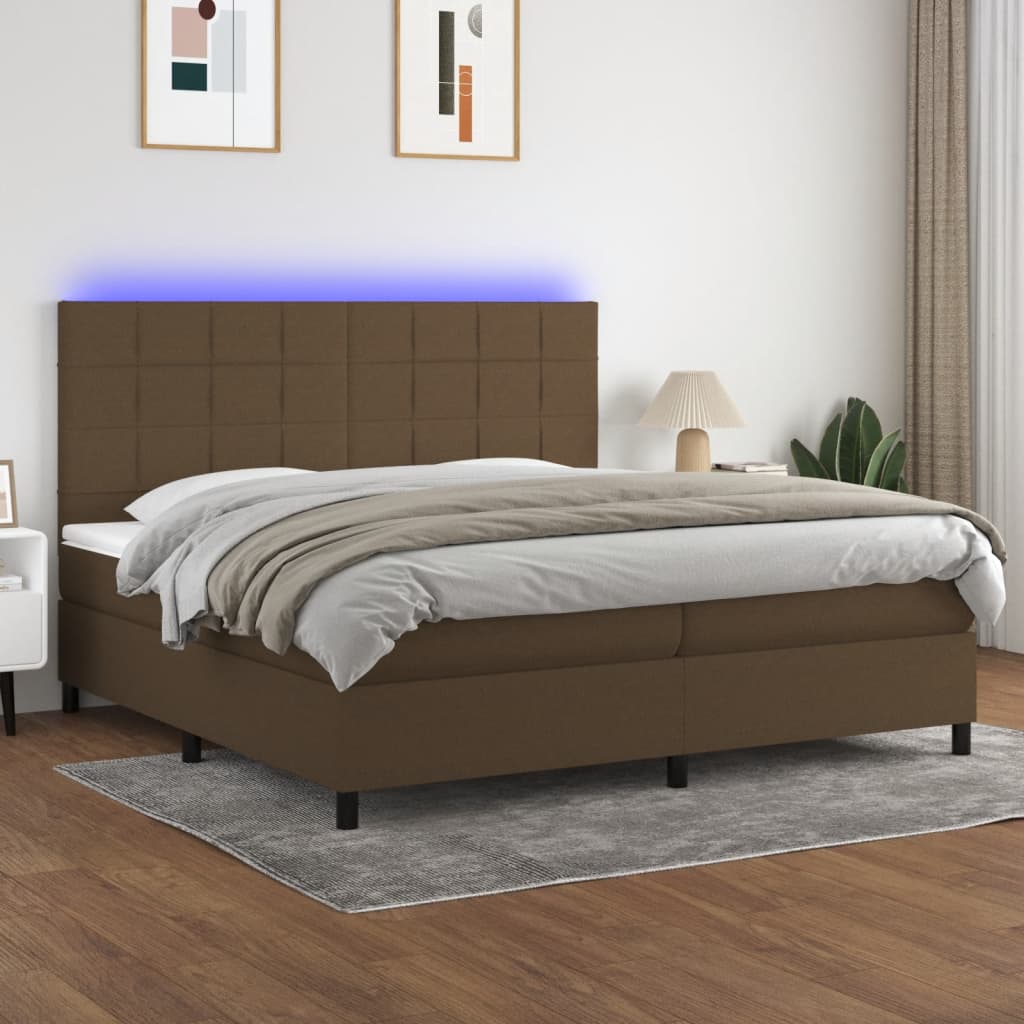 Letto a Molle Materasso e LED Marronescuro 200x200cm in Tessuto - homemem39