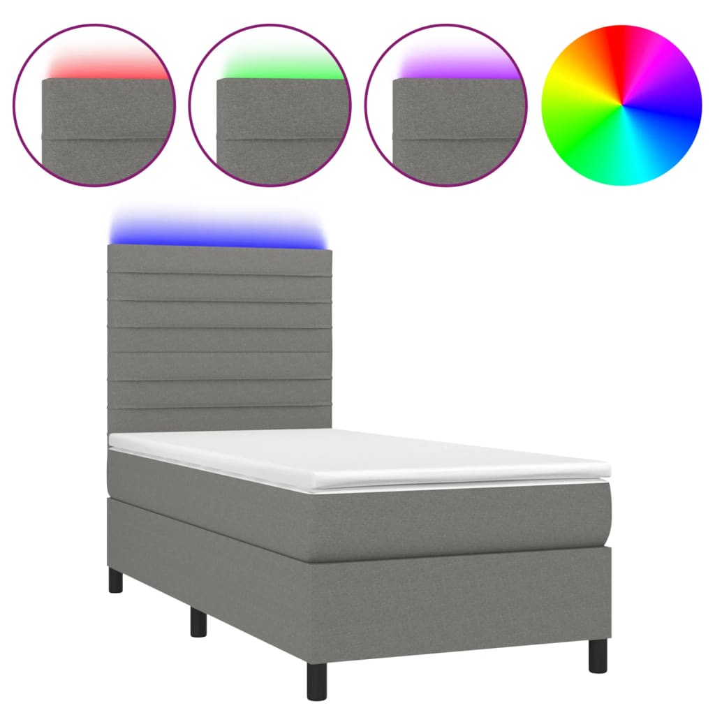 Letto a Molle Materasso e LED Grigio Scuro 80x200 cm in Tessuto - homemem39