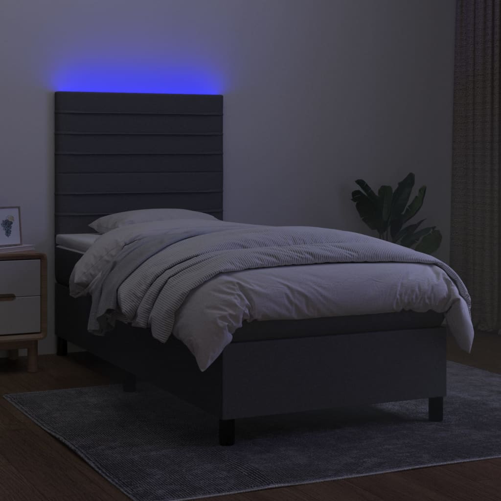 Letto a Molle Materasso e LED Grigio Scuro 80x200 cm in Tessuto - homemem39