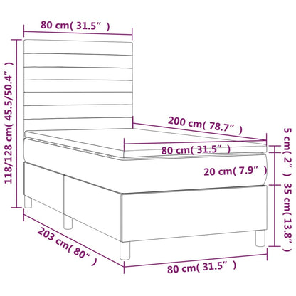 Letto a Molle Materasso e LED Grigio Scuro 80x200 cm in Tessuto - homemem39